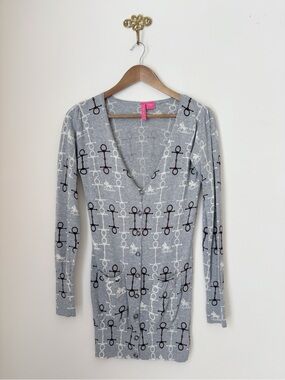 Charlotte Tarantola Grey Equestrian Horsebit Cardigan Sweater Small Horse Preppy